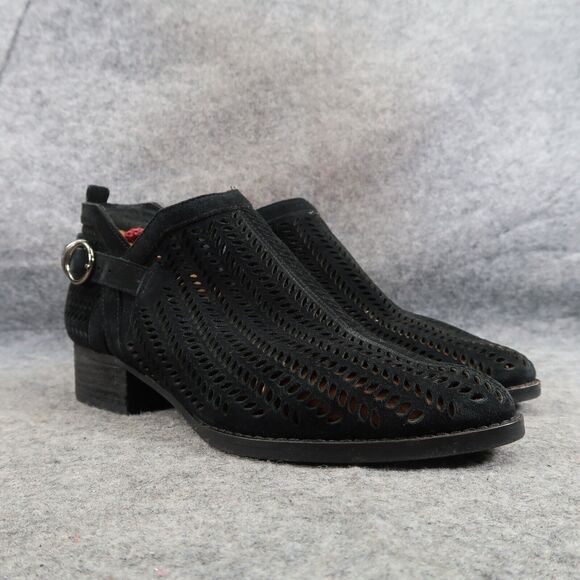 Vince Camuto Shoes Womens 6.5 Booties Leather Laser Cut Block Heel Fashion Black - Picture 1 of 15